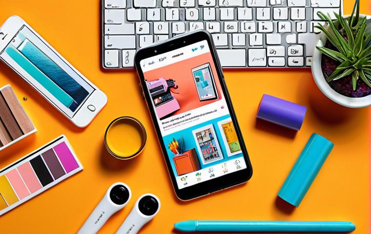 A vibrant advertisement design featuring a captivating color scheme inspired by everyday life, showcasing a mobile phone capturing unique designs and colors. The ad emphasizes the importance of capturing daily inspiration and features a designer's workspace with sketches and mood boards.